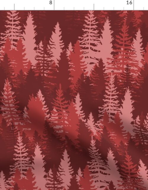 Large Endless Evergreen Forest with Fir Trees in Shades of Red Fabric