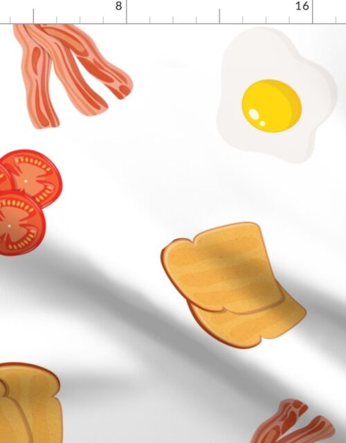 Large English Cooked Breakfast Bacon, Eggs, Tomato and Toast on White Fabric