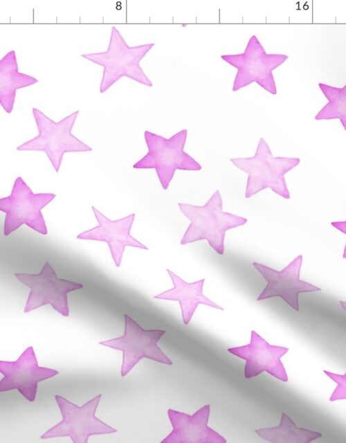 Large Faded Pink Christmas Stars on White Fabric