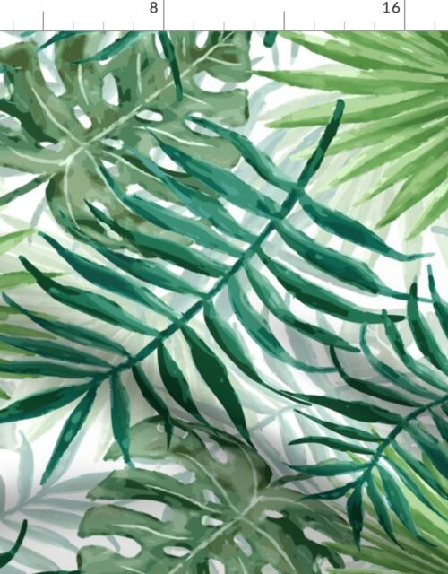 Large Green Fern Palm and Monstera Tropical Plants Fabric