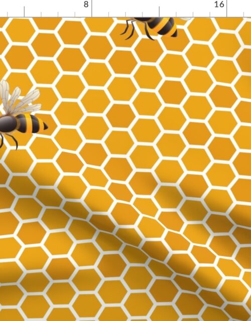 Large Honey Honeycomb Bee Hive Geometric Hexagonal Design with Bees Fabric