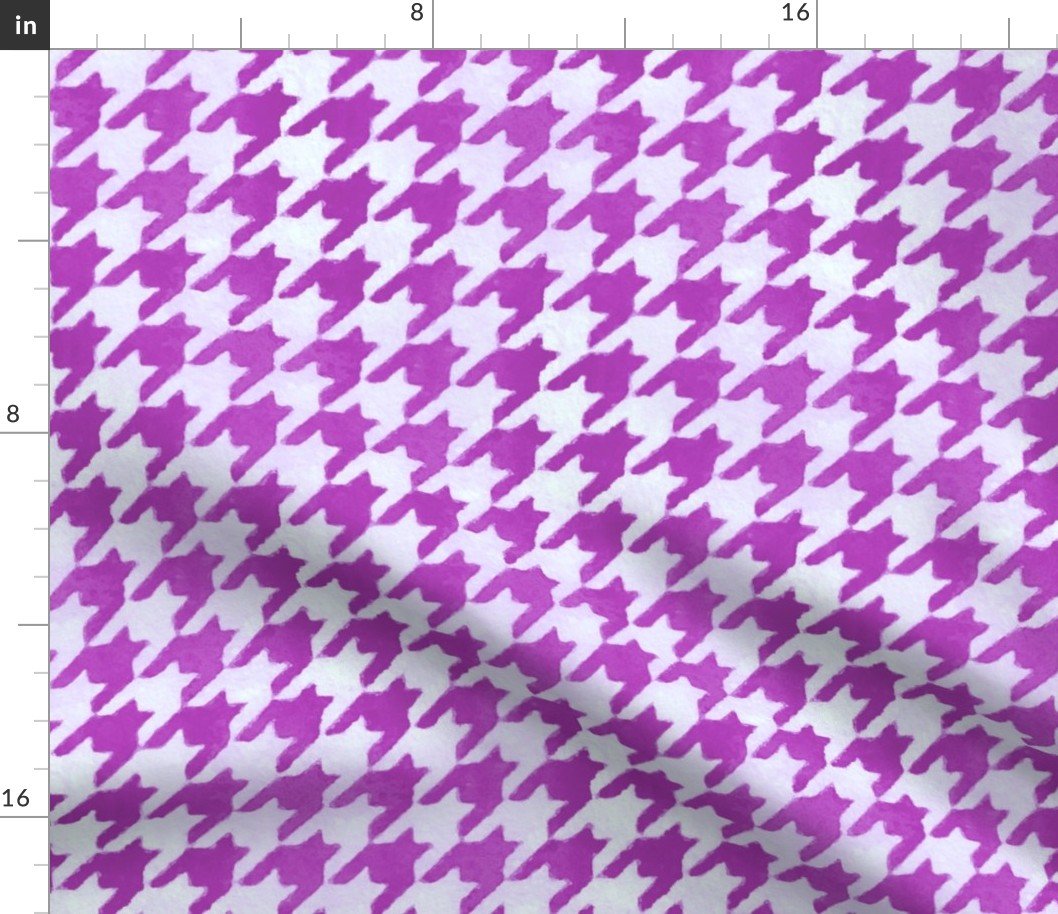 Large Magenta Purple and White Handpainted Houndstooth Check Watercolor Pattern Fabric