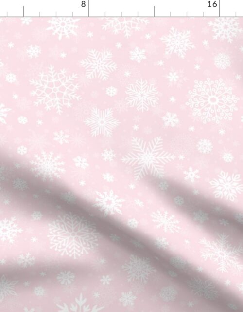 Large Merry Bright Pastel Pink and White Splattered Snowflakes Fabric