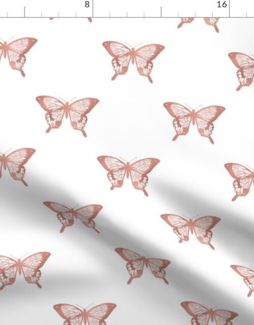 Large Metallic Rose Gold Foil Butterflies on White Fabric