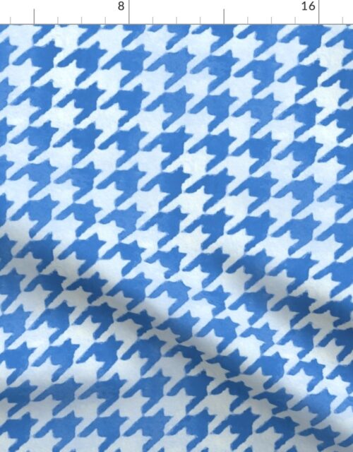 Large Mid Blue and White Handpainted Houndstooth Check Watercolor Pattern Fabric