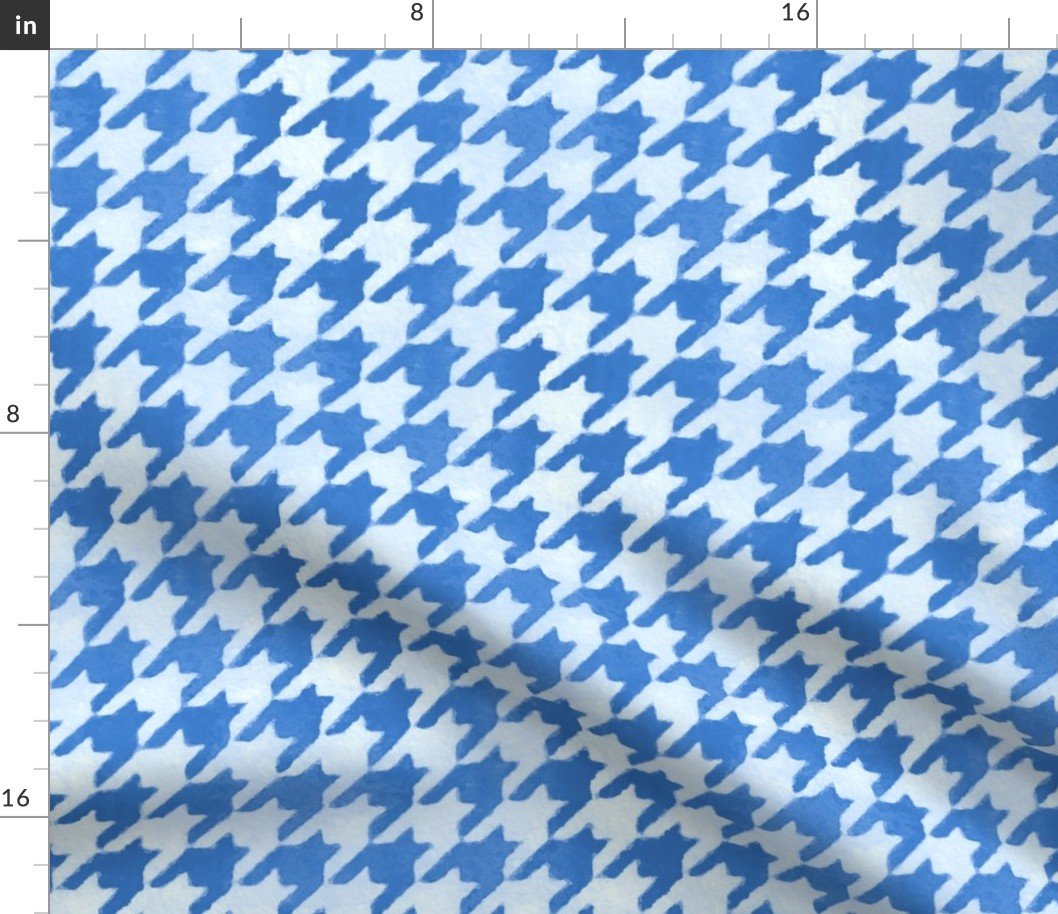 Large Mid Blue and White Handpainted Houndstooth Check Watercolor Pattern Fabric