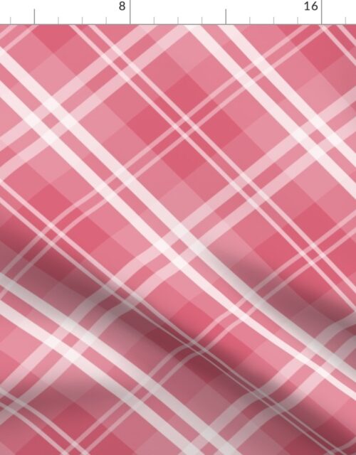 Large Nantucket Red and White Diagonal Tartan Plaid Check Fabric