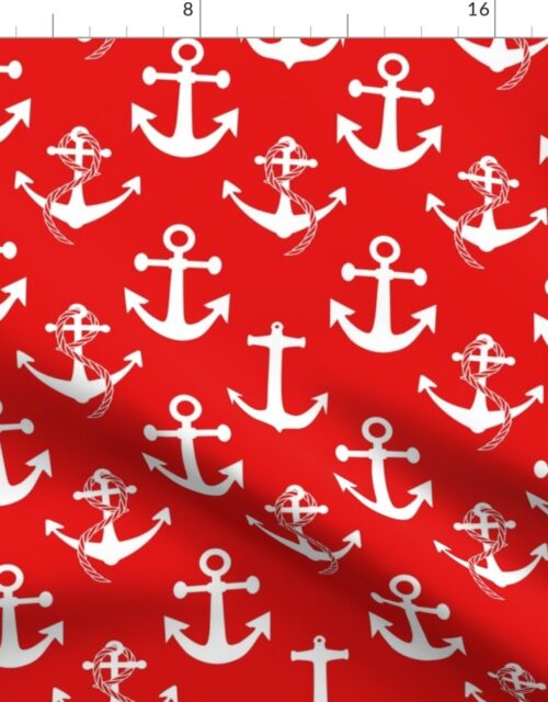 Large Nautical White Sailing Boat Anchors on Red Fabric