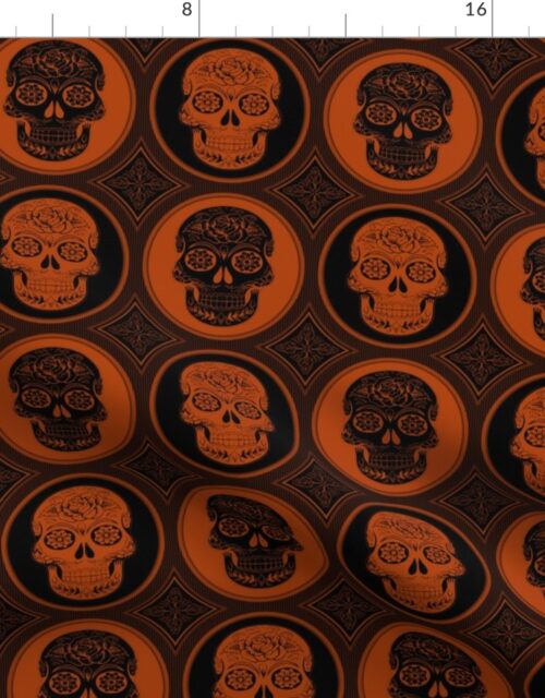 Large Orange and Black  Skulls Calaveras Day of the Dead Dia de los Muertos Fabric
