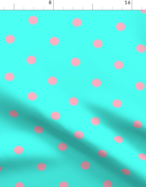 Large Polka Dots in Palm Beach Pink and on South Beach Aqua Blue Fabric