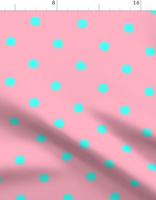 Large Polka Dots in South Beach Aqua Blue on Palm Beach Pink Fabric