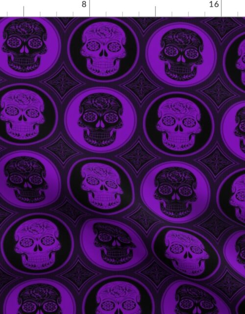 Large Purple and Black Skulls Calaveras Day of the Dead Dia de los Muertos Fabric