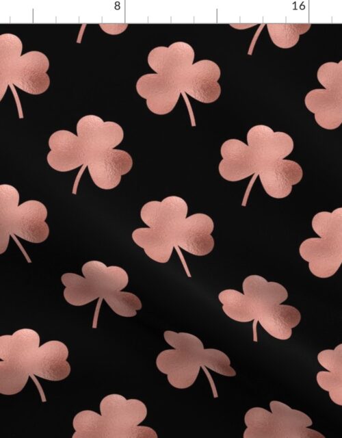 Large Rose Gold Faux Foil Heart-Shaped Clover on Black St. Patricks Day Fabric
