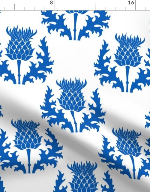 Large Scottish Flag Blue Thistle Flower of Scotland on White Fabric