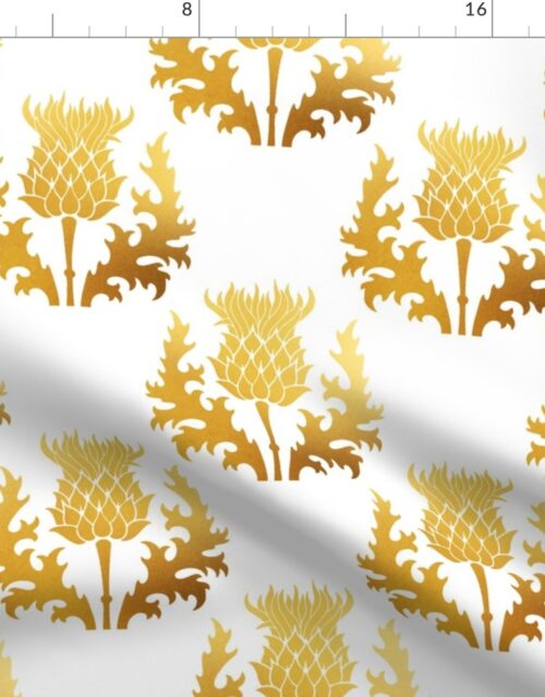 Large Scottish Thistle Flower of Scotland Gold on White Fabric