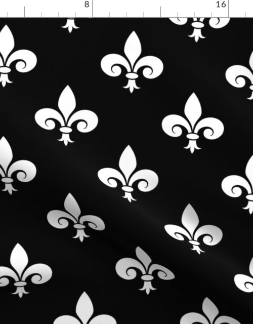 Large White French Fleur de Lis on Black Fabric