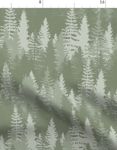 Large  Endless Evergreen Forest with Fir Trees in Shades of Sage Green Fabric