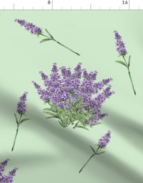 Lavender Floral Sprig  on Mint Fabric
