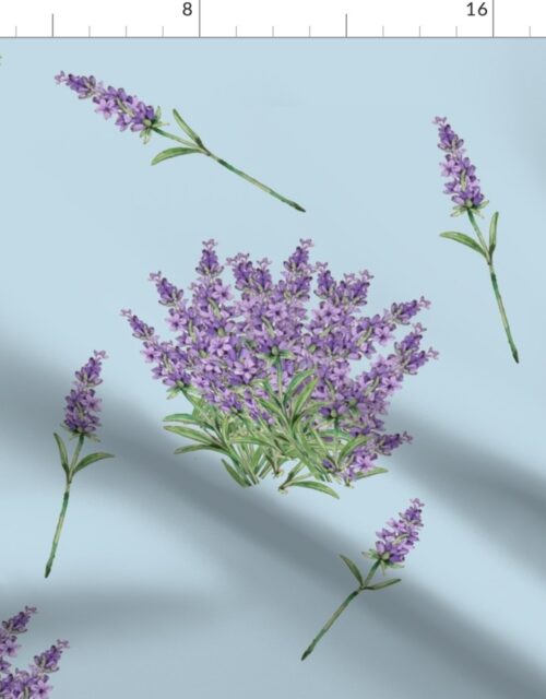 Lavender Floral Sprig  on Sky Blue Fabric