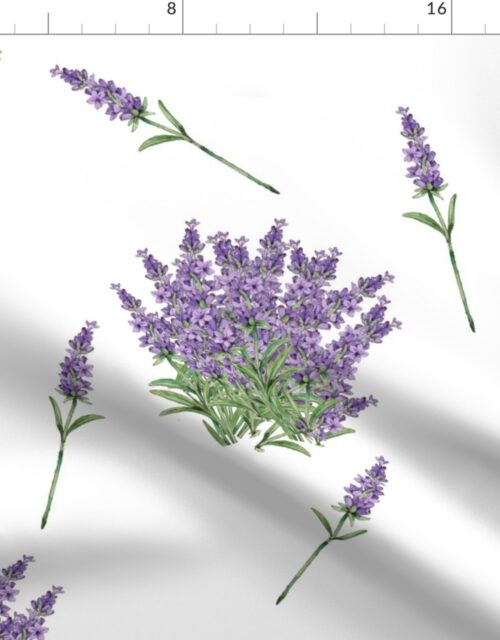 Lavender Floral Sprig  on White Fabric