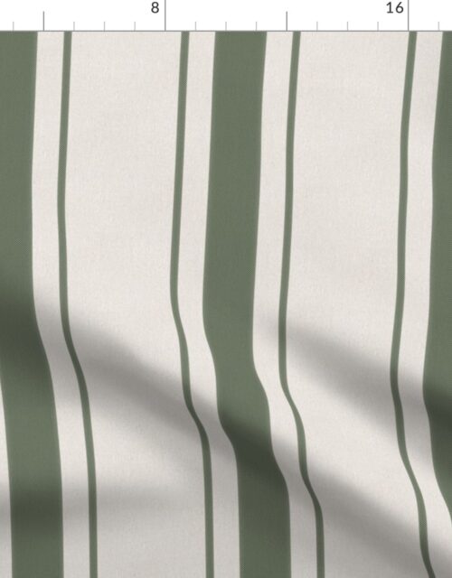 Leaf Green Antique Vintage Mattress Ticking Stripe on Cream Fabric