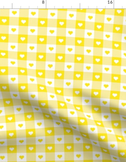 Lemon Lime and White Gingham Valentines Check with Center Heart Medallions in Lemon lime and White Fabric