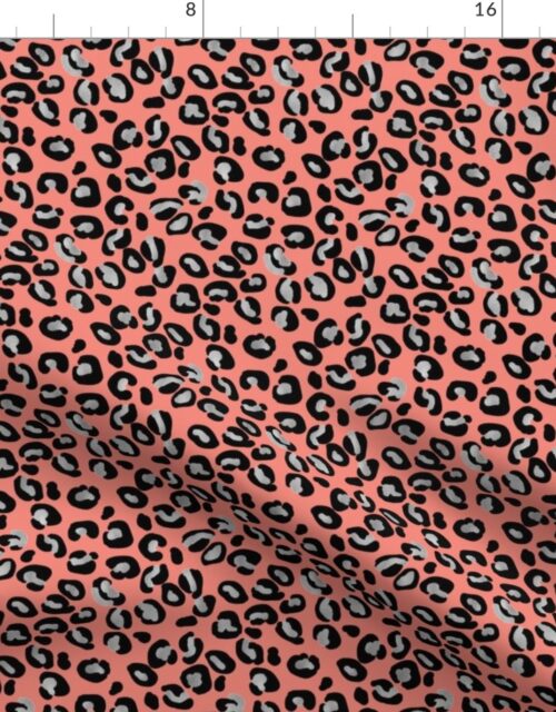 Leopard Spots in Silver and Coral Fabric