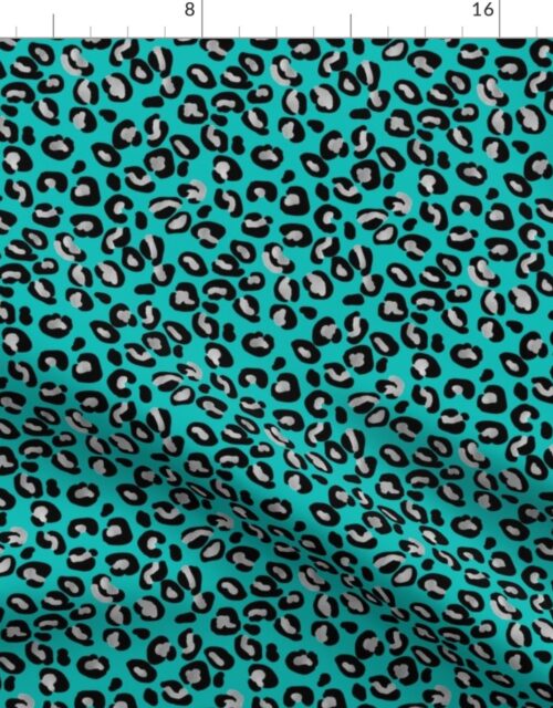 Leopard Spots in Silver and Dark Aqua Fabric