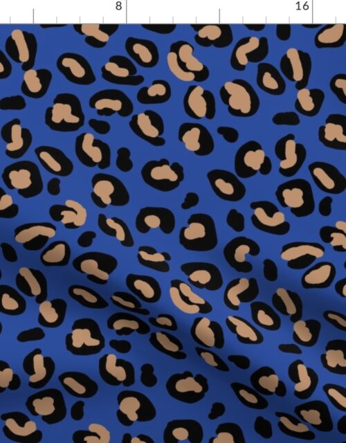 Leopard Tan Spots on Moody Blue Fabric