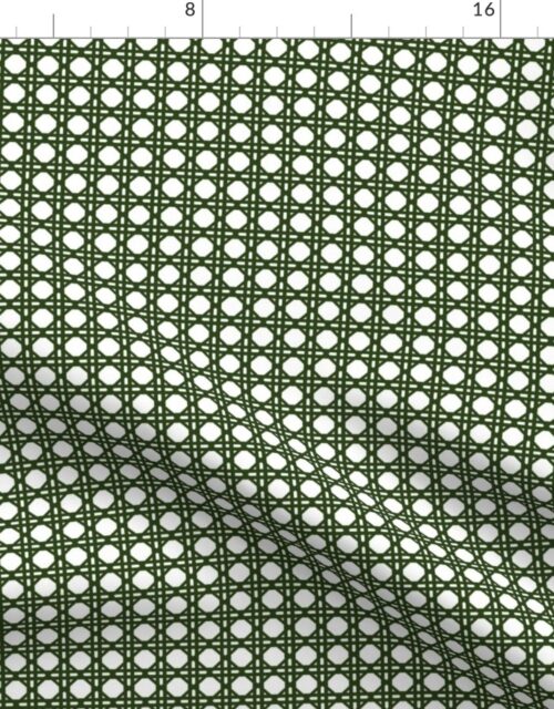 Lichen Green  on White Rattan Caning Pattern Fabric