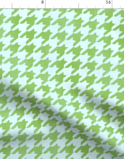 Lime Green  and White Handpainted Houndstooth Check Watercolor Pattern Fabric