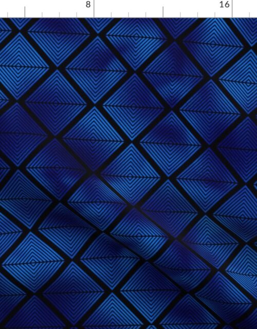 Lined Diamonds in Black and Classic Blue Vintage Faux Foil Art Deco Vintage Foil Pattern Fabric