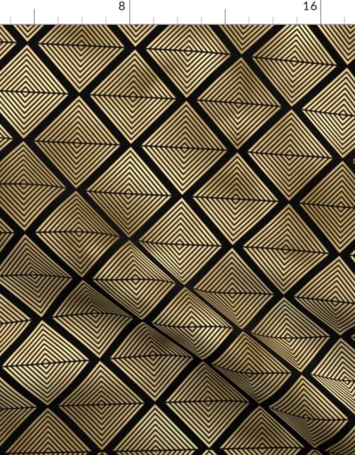 Lined Diamonds in Black and Gold Vintage Faux Foil Art Deco Vintage Foil Pattern Fabric