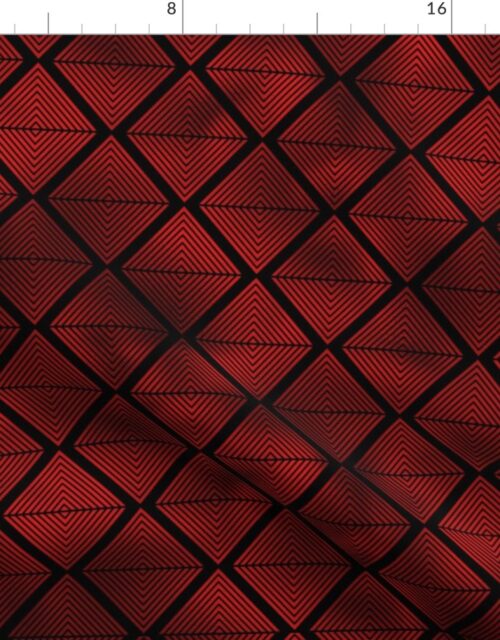 Lined Diamonds in Black and Ruby Red Vintage Faux Foil Art Deco Vintage Foil Pattern Fabric