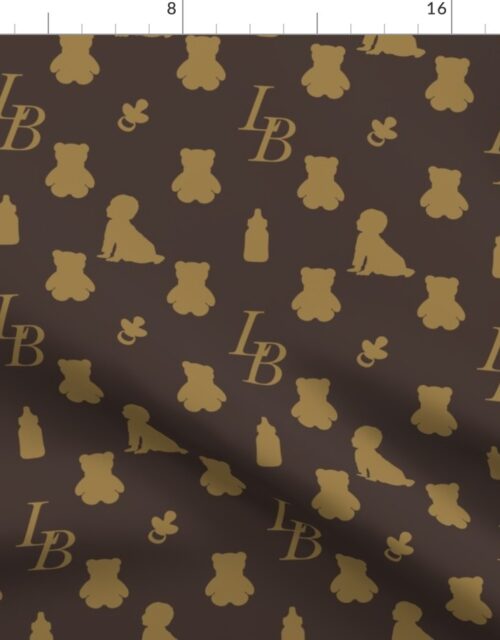 Louis Baby Luxury Iconic Monogram Pattern on Classic Brown with Tan Motifs Fabric