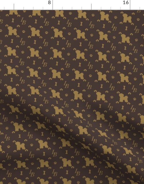 Louis Bichon Frise Luxury Dog Smaller Pattern in Tan on Brown Fabric