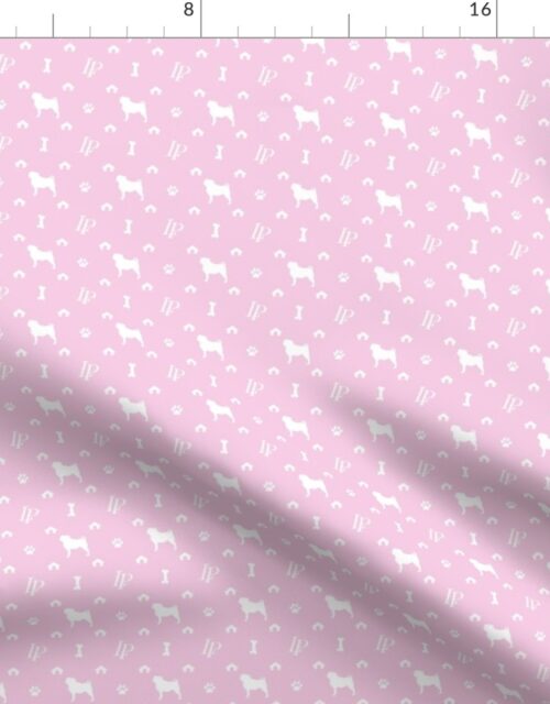 Louis Pug Face Luxury Dog Pattern in White on Princess Pink Fabric
