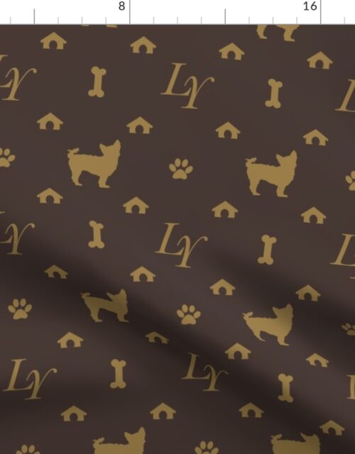 Louis Yorkshire Terrier Luxury Dog Pattern in Tan on Brown Fabric