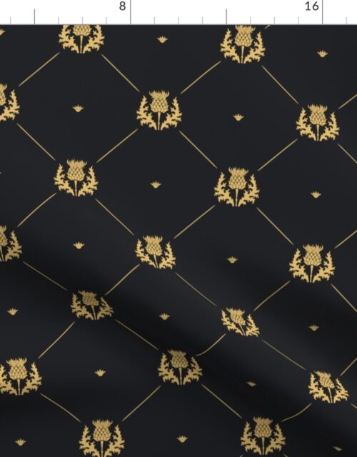 Lux Faux Gold Scotland’s Royal Thistle in Cross-Hatch Diamonds on Repeat Fabric