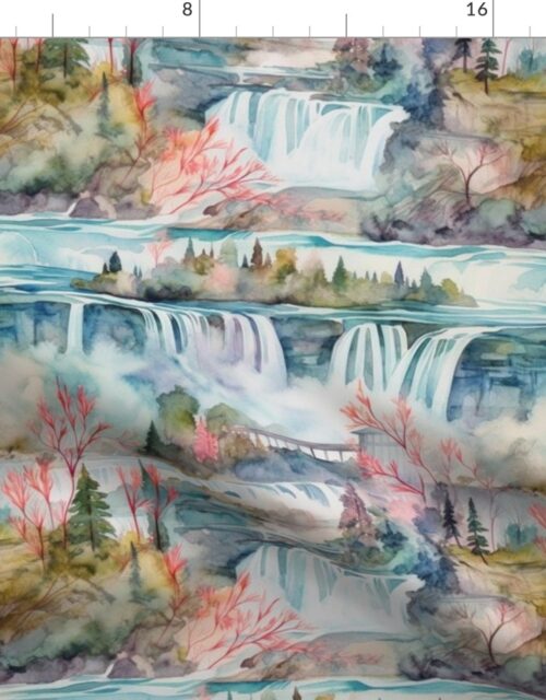 Majestic Niagra Falls Waterfall Border of Two North American Neighbors Fabric