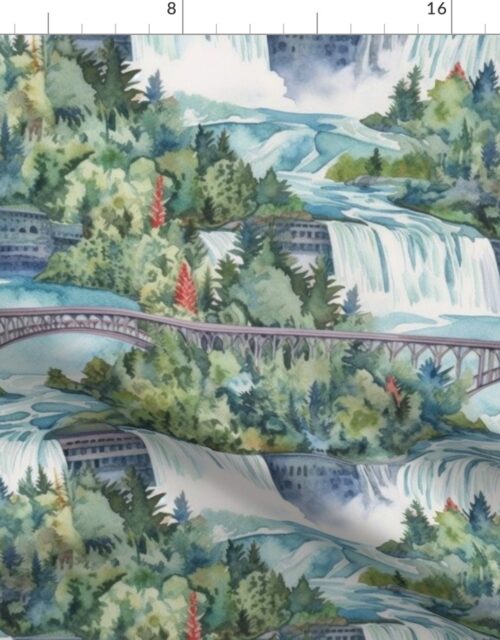 Majestic Niagra Falls Waterfall Border of Two North American Neighbors Fabric