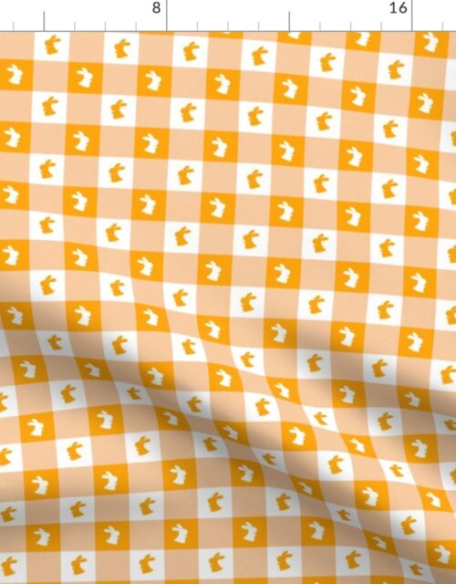 Marigold and White Gingham Easter Check with Center Bunny Medallions in Marigold and White Fabric
