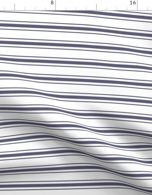 Mattress Ticking Narrow Striped Horizontal Pattern in Midnight Blue and White Fabric