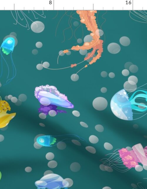 Mediterranean Sea with Swimming Dancing Translucent Jellyfish Fabric