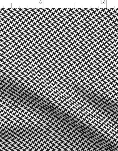 Medium Black and White Geometric Houndstooth Crosses Repeat Fabric