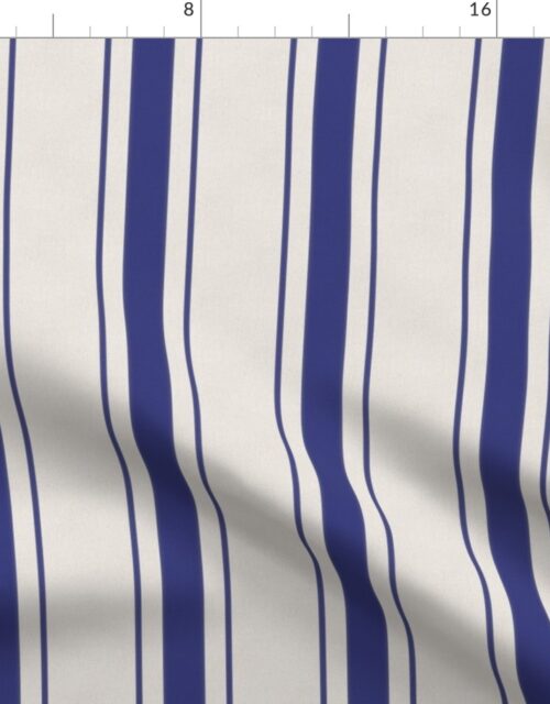 Medium Cornflower Blue Antique Vintage Mattress Ticking Stripe on Cream Fabric