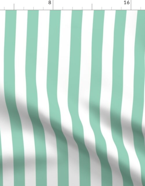 Merry Bright Mint Green and White Vertical 1 inch Beach Hut Stripe Fabric