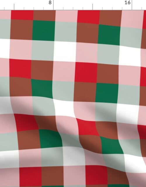 Mexican Flag Colors Red, White and Green Large 2 Inch Gingham Check Fabric