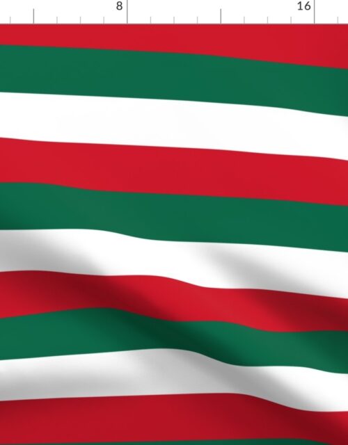 Mexican Flag Colors Red, White and Green Large 2 Inch Horizontal Stripes Fabric