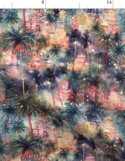 Miami City Christmas Streets Watercolor Fabric